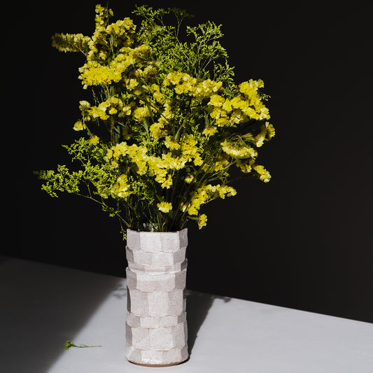 VASE FACETTE GRIS BLANC INTÉGRAL Ø10CM H23CM